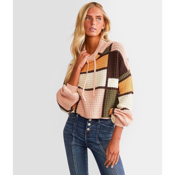 Checkered Sweater GILDED INTENT Buckle Knit Color Block Pullover EUC  Cotton L - Picture 1 of 6